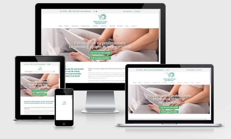 Website verloskundigenoosterhout.nl weergegeven op verschillende devices.